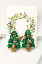 Handmade Beaded Christmas Tree Holiday Drop Earrings, Earrings, $ 25.95, A Moment Of Now™